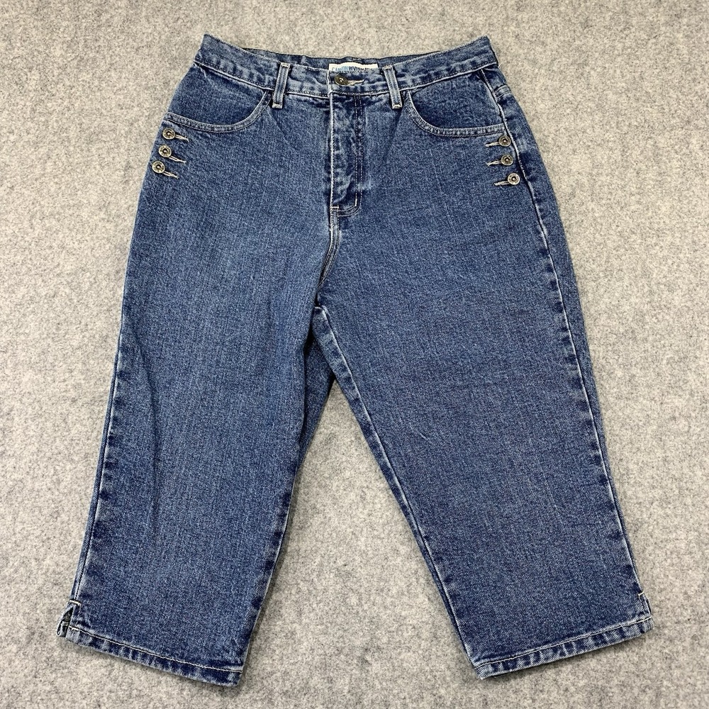 Canyon River Blues Women's 100% Cotton Denim Capri Shorts  Size 7 Button Accents